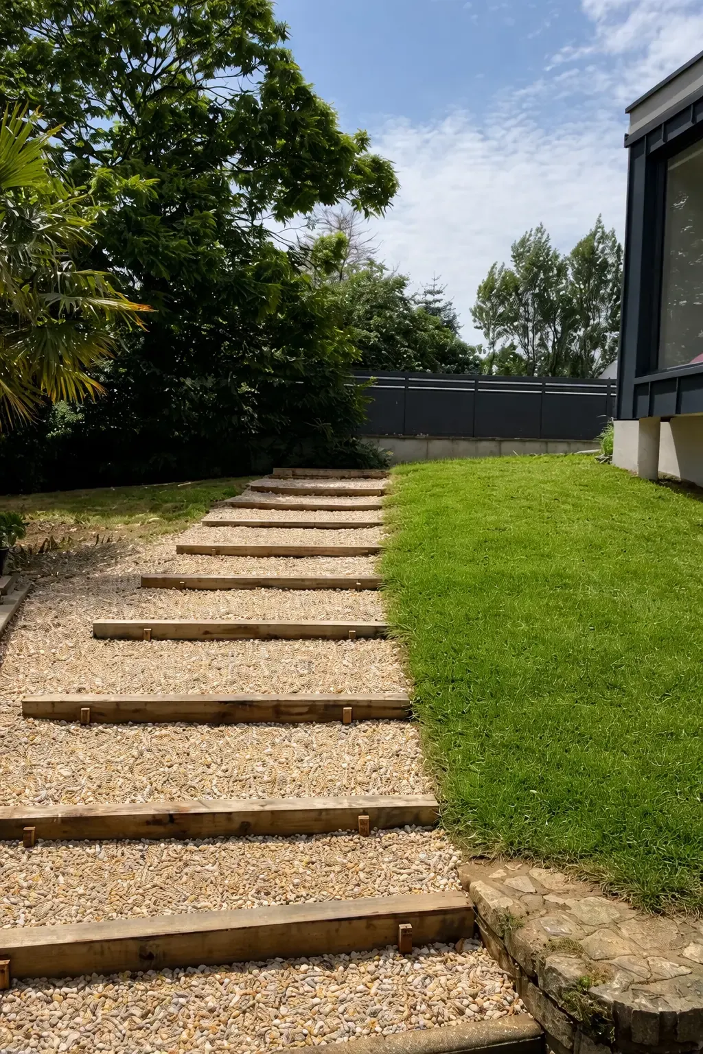 Création d'escalier après avec herbe